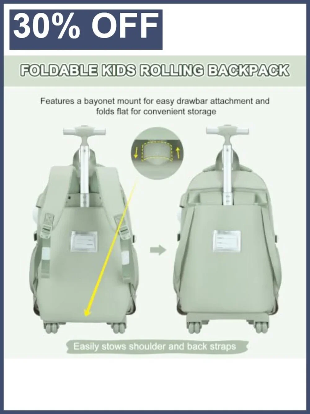 3Pc Rolling Backpack for Girls with Lunch Bag & Pencil Pouch USB Port